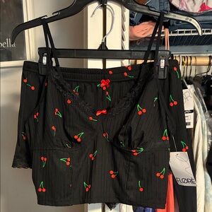 NWT Floral Black Cherry Print Pajama Set